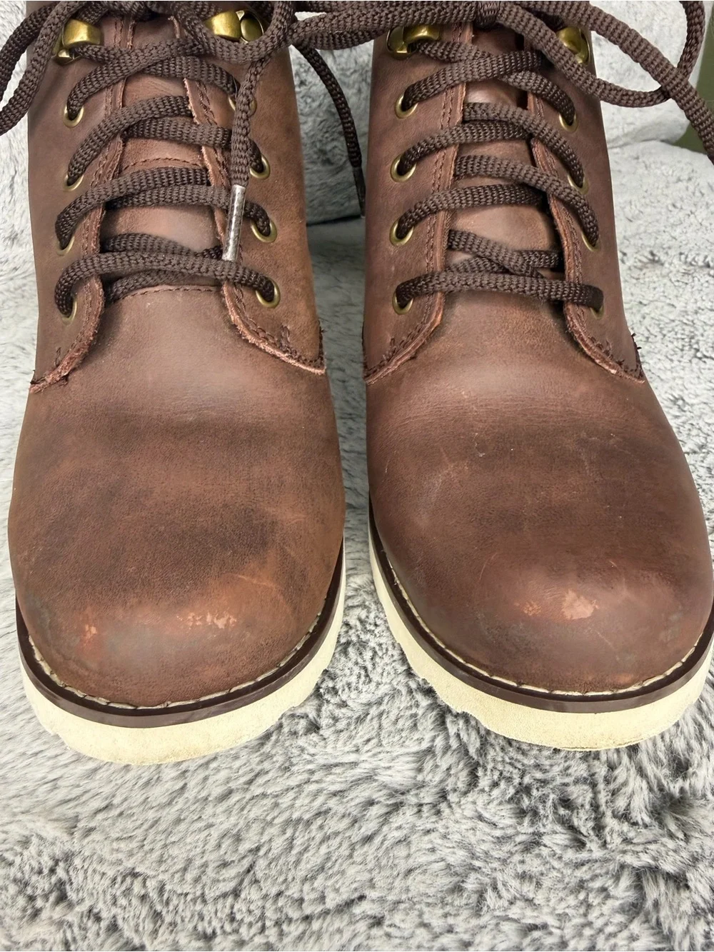 UGG Kids Brown Leather Waterproof Lace-Up Boots